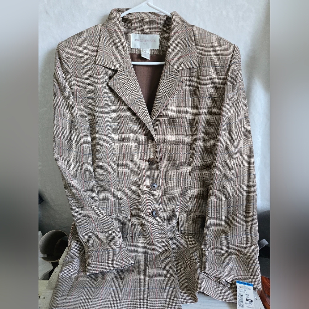 Vintage Jones New York Plaid 100% silk blazer  suit jacket NWT no pants  Sz 10